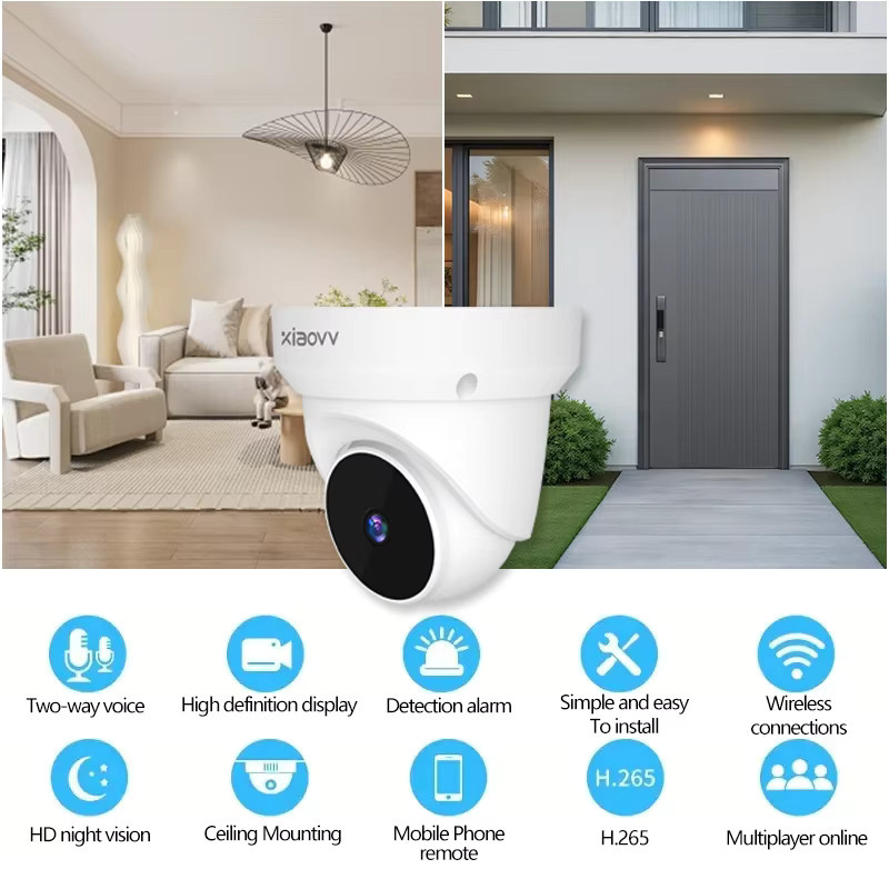 XIAOVV 4MP WiFi Dome Überwachungskamera in Weiß mit PTZ-Rotation, Zwei-Wege-Audio und Bewegungsalarm für Indoor und Outdoor - Bild 2