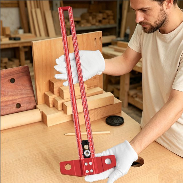 JIGHOLE Präzisions-T-Winkel-Markierwerkzeug aus Aluminium in Rot, Verstellbare Bohrlehre mit 500 mm Länge für die Holzbearbeitung - Bild 1