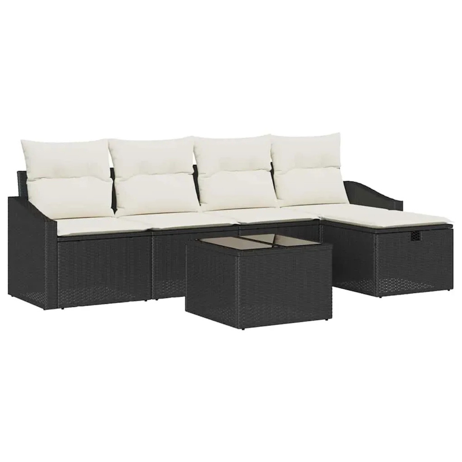 vidaXL Garten-Sofa-Set aus Polyrattan in Schwarz mit beigefarbenen Kissen, 6-teiliges L-Shape Lounge-Set für Terrasse und Garten - Bild 2