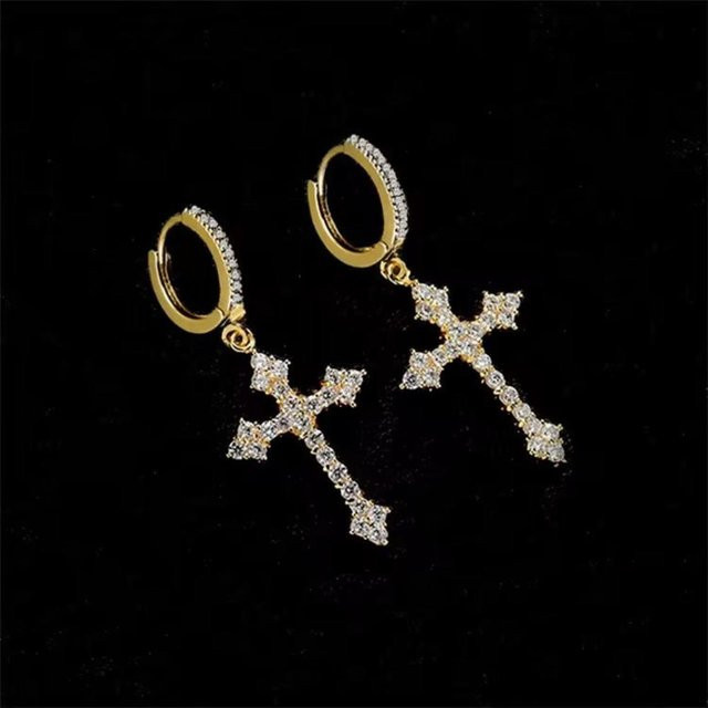 Lucky Star Jewelry Creolen, Kreuz, 14K vergoldet, Zirkonia, Damen Herren - Bild 1