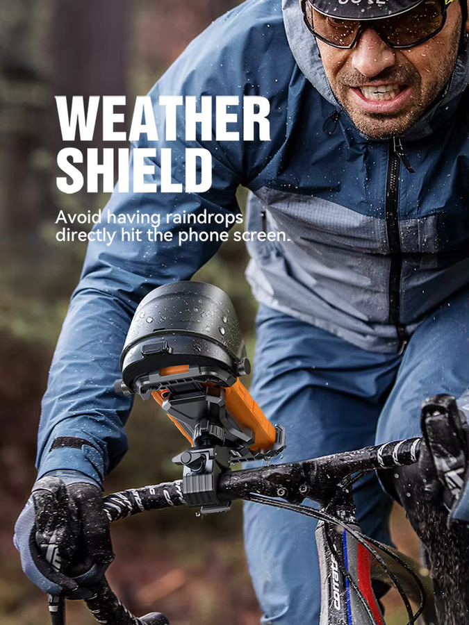 Joyroom Universeller Fahrrad-Handyhalter mit Sonnenschutz für iPhone und Samsung, MTB-Bike-Motorrad-Ständer, Schwarz - Bild 2