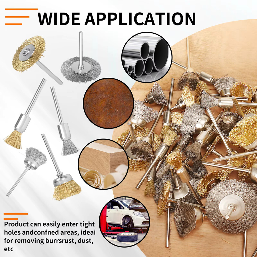 NuoDunco 10er Set Stahldrahtbürsten mit 3mm Schaft für Dremel und Drehwerkzeuge zur Rostentfernung und Metallbearbeitung in Silber - Bild 2