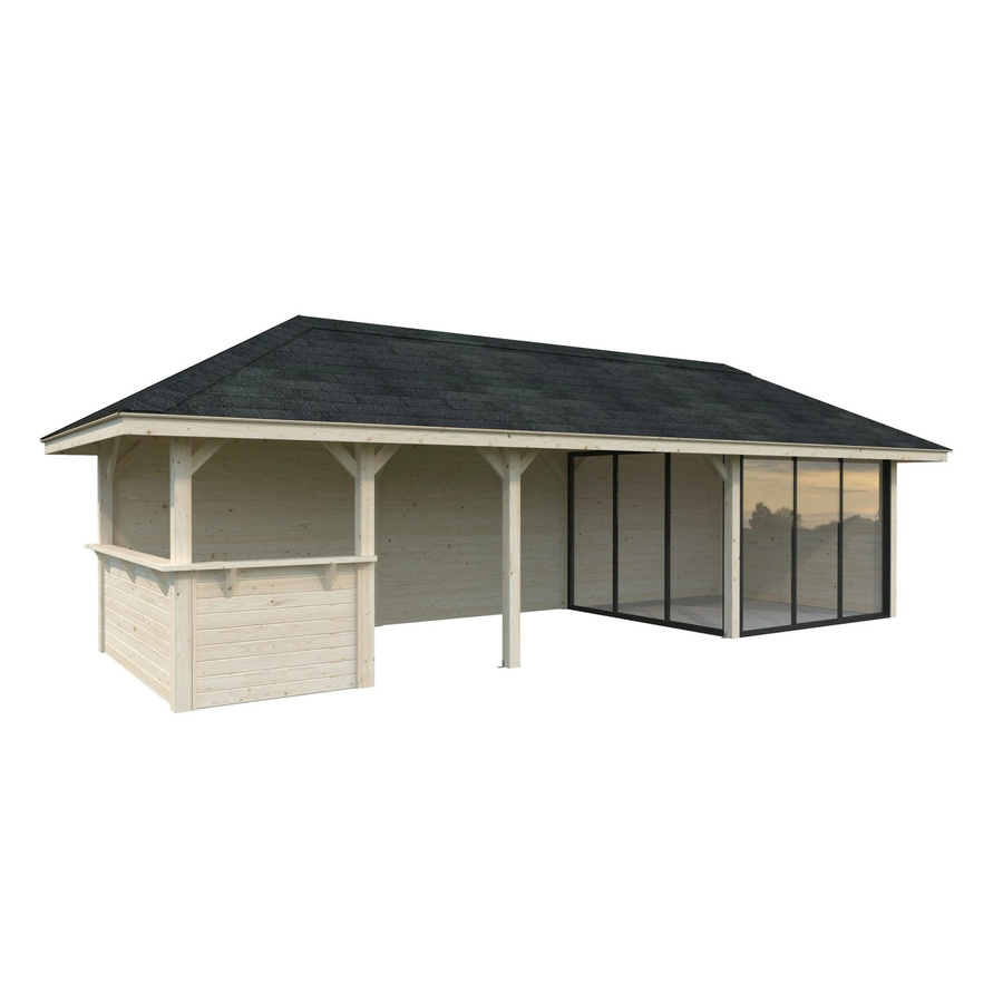 PALMAKO Pavillon Bianca Set 215 Slide aus Fichtenholz in Braun mit transparenten Alu-Schiebetüren und PZ-Schloss, B/H/T: 876 x 319 x 300 cm - Bild 3