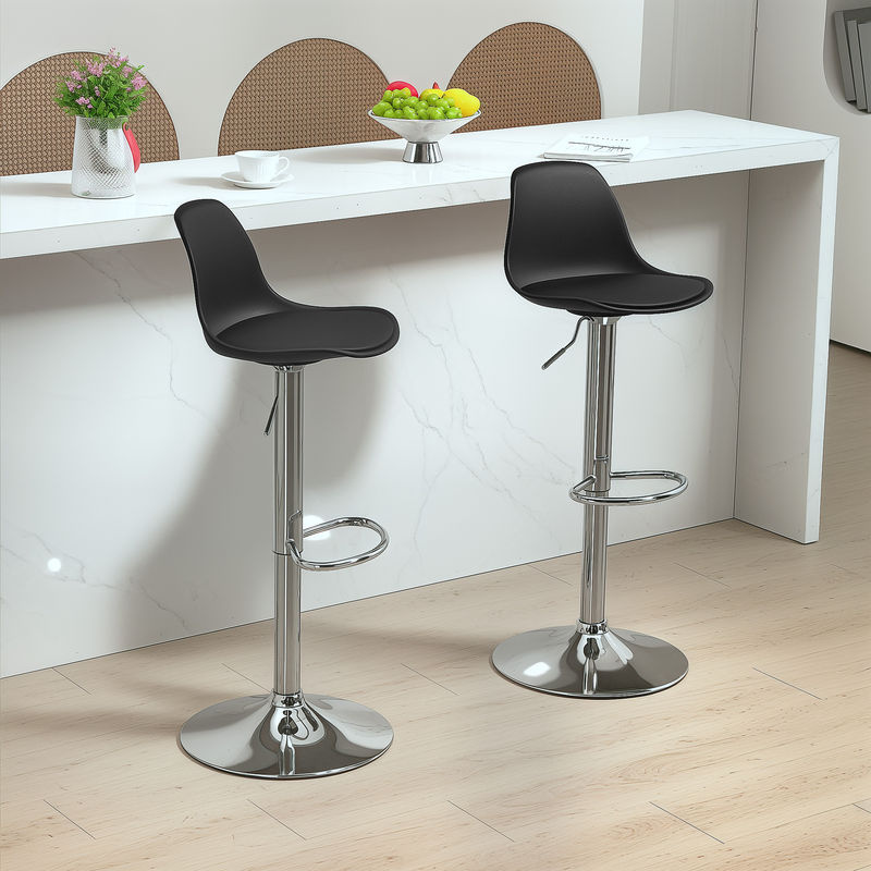 HOMCOM Barhocker 2er Set, höhenverstellbare Barstühle mit Rückenlehne und Fußstütze, 360 Grad drehbar, Kunstleder Schwarz - Bild 2