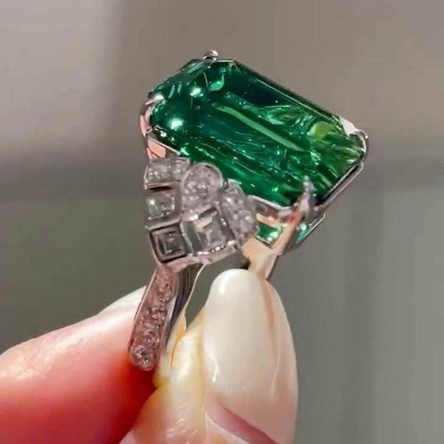 YIRAN Jewelry Ringe, Kupfer, Silber, grüne Zirkonia, Damen - Bild 1
