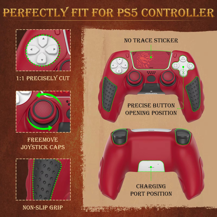 IINE Silikon Schutzhülle für PS5 Controller in Rot, rutschfest und ergonomisch - Bild 2