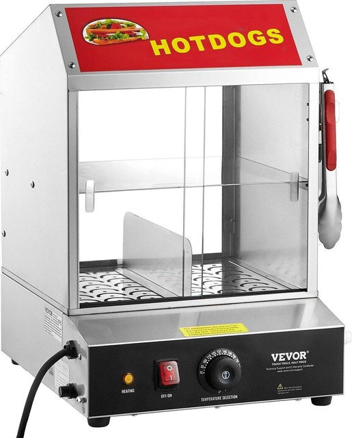 Vevor Kommerzieller Hot Dog Dampfgarer und elektrischer Brötchenwärmer mit 2 Etagen und Schiebetüren, Silber - Bild 1