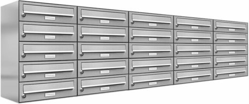 AL Briefkasten für 25 Parteien, Aufputzmontage, silberfarben, B/H/T: 153,11 x 57,5 x 27,5 cm - Bild 1