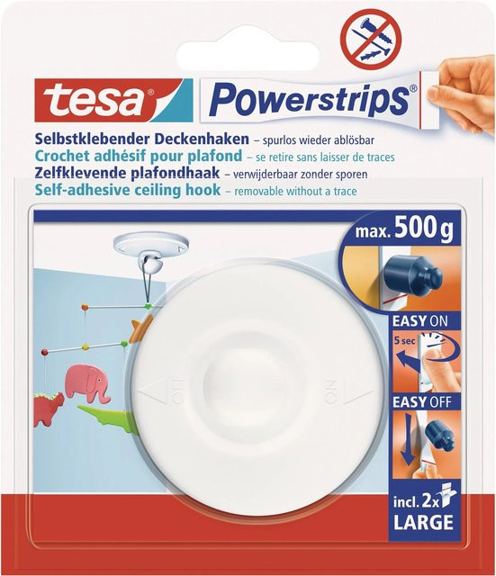 tesa Powerstrips Deckenhaken Weiß mit 2 x Powerstrips Large - Bild 1