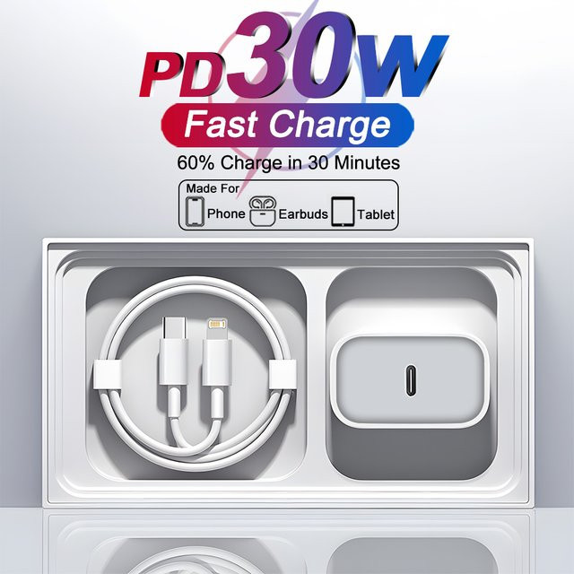 USB-C PD Schnellladegerät 30 W mit Typ-C Anschluss in Weiß für iPhone und iPad - Bild 1