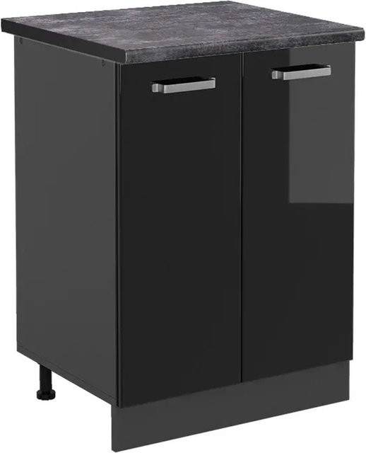 Vicco Küchenunterschrank R-Line in Schwarz Hochglanz und Anthrazit mit Scharniertüren, B/T/H: 60 x 60 x 81,6 cm - Bild 1