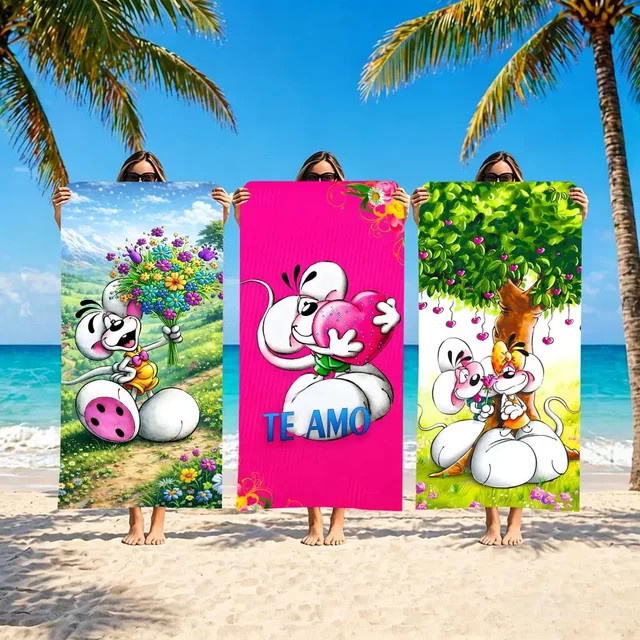 Schnelltrocknendes Diddl Mouse Strandtuch in Weiß und Multicolour für Sport, Camping und Reisen - Bild 1