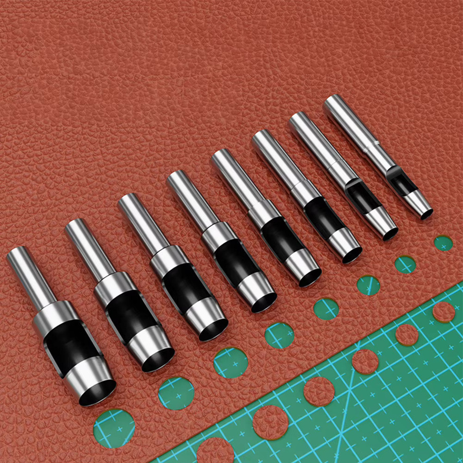 Lederlochstanzer Set in Silber aus Metall für Gürtel, Kunststoff, Karton und Schwamm, Durchmesser 2-25 mm - Bild 2