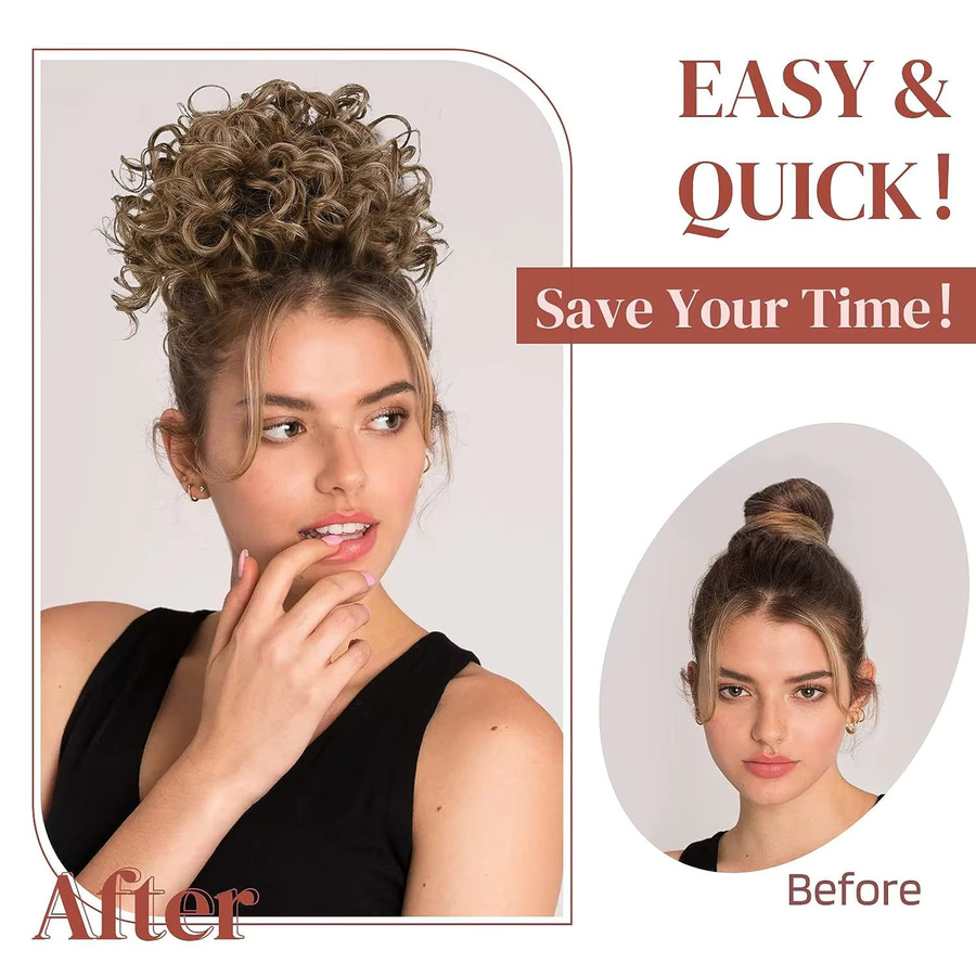 allaosify Messy Bun Haarknoten, synthetische Fasern, kurz, lockig, Damen - Bild 2