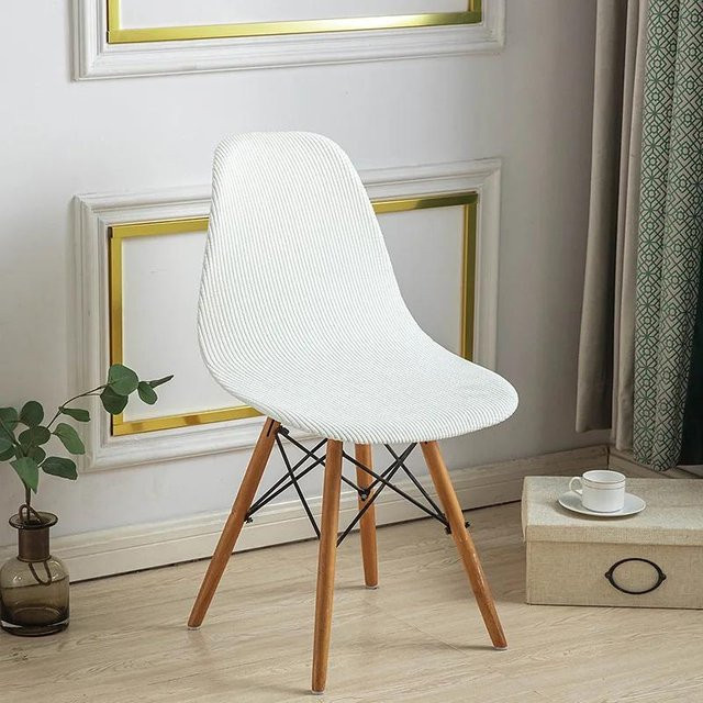 Elastischer Sitzbezug für armlose Schalenstühle in Beige aus Waffel-Struktur, pflegeleichte Schutzhülle für Esszimmerstühle und Bürostühle - Bild 1