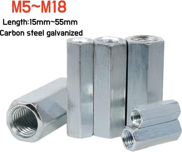 Hex Stange Kupplung Muttern verzinkt in Silber für Gewinde M5 bis M18 - Bild 1