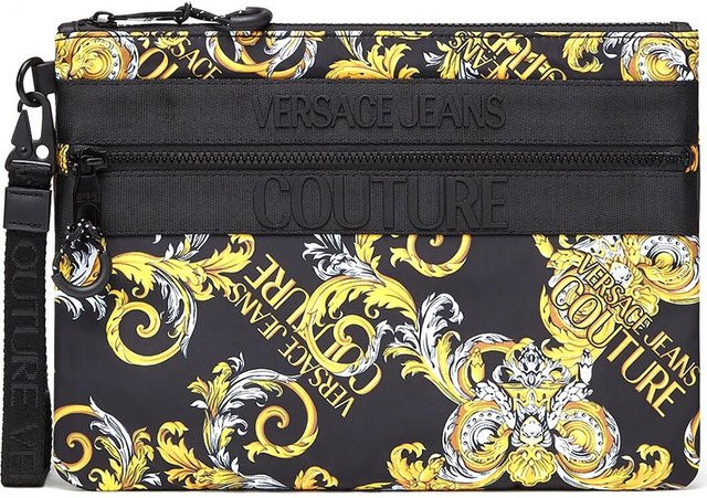 Versace Jeans Couture Clutch, Barock Print, Reißverschluss, Damen, Schwarz, Beige - Bild 1