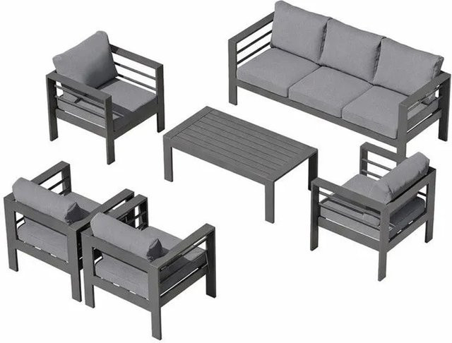 MeXo Gartenmöbel Set Sitzgruppe für 7 Personen aus Aluminium und WPC in Grau - Bild 1