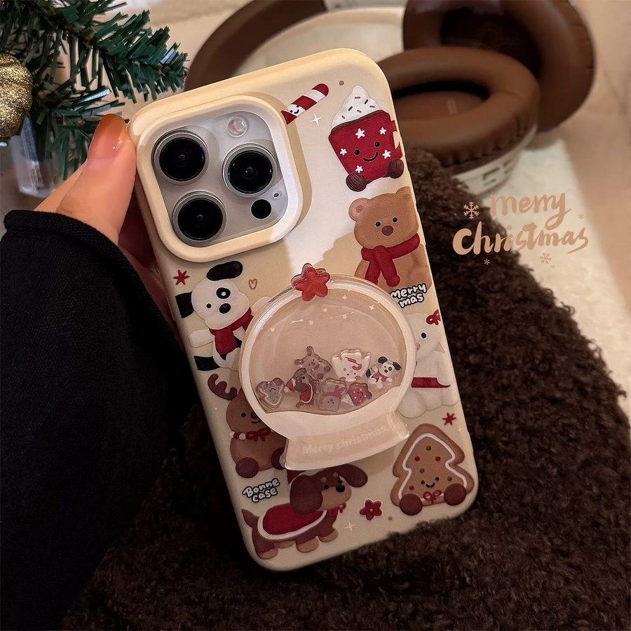MUQGEW Handyhülle mit süßem Cartoon-Weihnachtsdesign und Treibsand-Effekt für iPhone 16 15 14 13 12 Pro Max, inklusive Plüsch-Anhänger, mehrfarbig - Bild 3