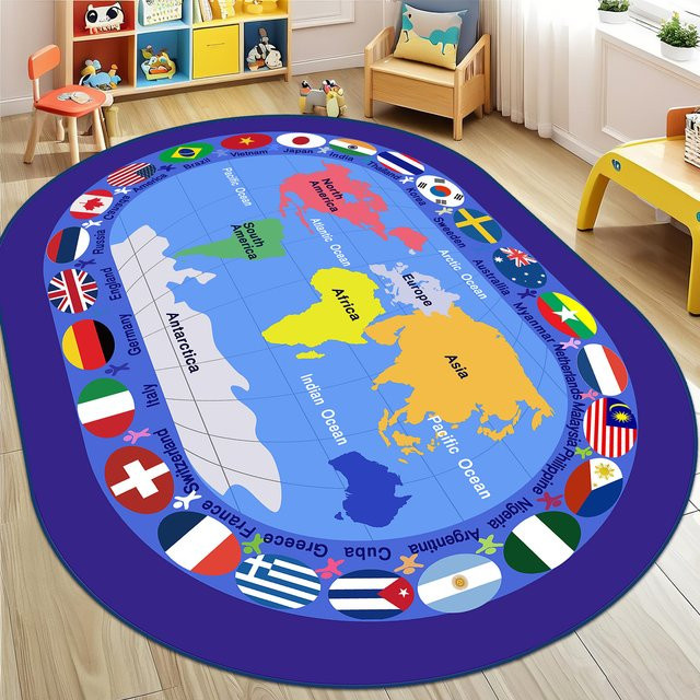 VIKAMA Kinderteppich mit Cartoon-Tier-Motiv und Buchstaben zur pädagogischen Förderung, Mehrfarbig, B/T/H: 120 x 50 x 50 cm - Bild 1