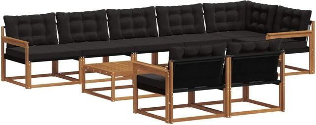 vidaXL Outdoor-Sofagarnitur 9-teilig aus massivem Akazienholz mit Textilene und Kissen in Schwarz und Natur - Bild 1