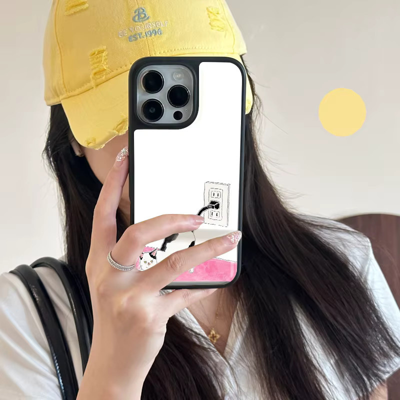 AIR PLUS Handyhülle im koreanischen Stil mit niedlicher Kuhkatze für iPhone 11 bis iPhone 17 Pro Max, Farbe: Schwarz - Bild 3