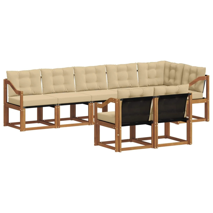 vidaXL Outdoor-Sofagarnitur 8-teilig aus massivem Akazienholz mit Textilene und Kissen in Natur und Beige - Bild 2