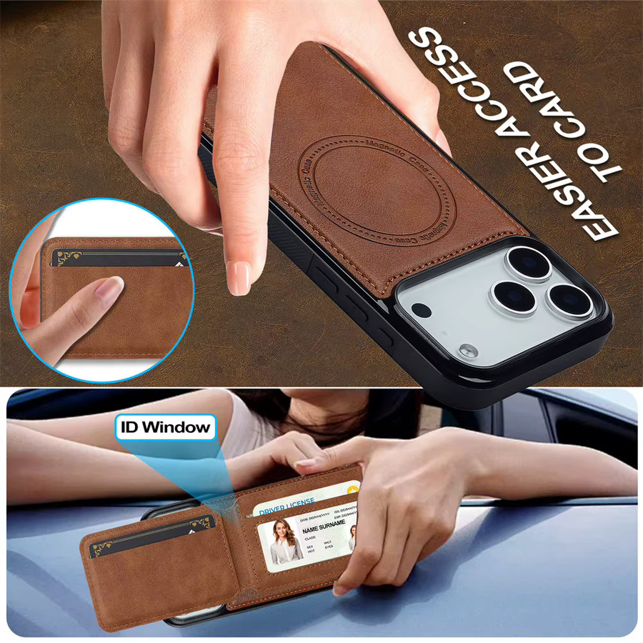 Magnetische Leder-Handyhülle mit abnehmbarem Kartenfach für Apple iPhone 17 Air 16 15 14 13 12 11 Pro Max XS XR X 7 8 Plus in Schwarz oder Braun - Bild 4