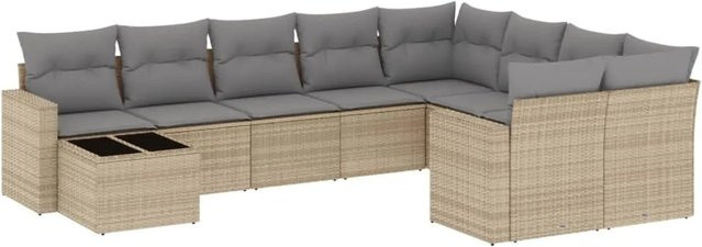 vidaXL 10-tlg. Garten-Sofagarnitur in L-Form aus Polyrattan mit Kissen, Beige-grau - Bild 1