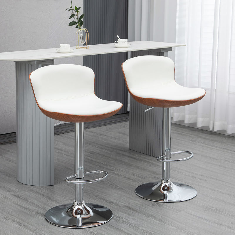 HOMCOM 2er-Set Barhocker aus Kunstleder in Cremeweiß, höhenverstellbare Bistrohocker mit 360-Grad-Drehfunktion und Fußstütze für Küche und Esszimmer - Bild 2