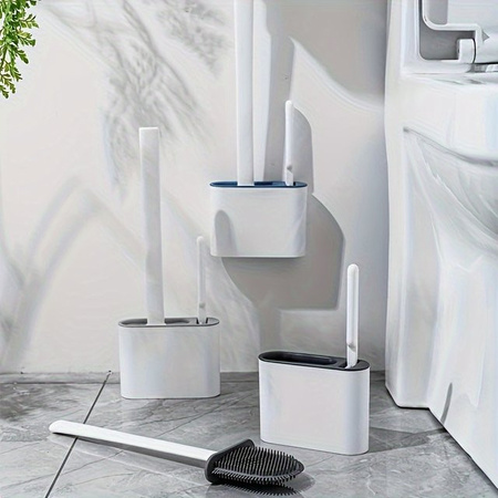 Untior Wandmontierte WC-Bürste mit Halter aus Silikon und Kunststoff in Blau und Weiß