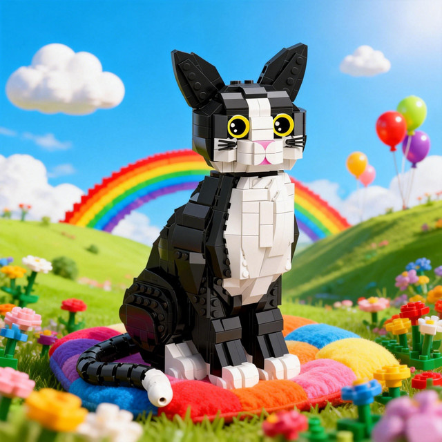KNEW BUILT 3D Haustier Schwarze Katze, Mini-Baustein-Spielzeug, 800 Teile - Bild 1