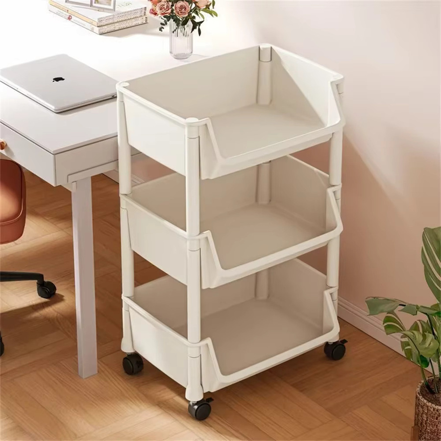 Bodenstehendes 2/3-schichtiges Lagerregal als vielseitiges Bücherregal und Aufbewahrungswagen für Wohnzimmer, Küche oder Schlafzimmer - Bild 2