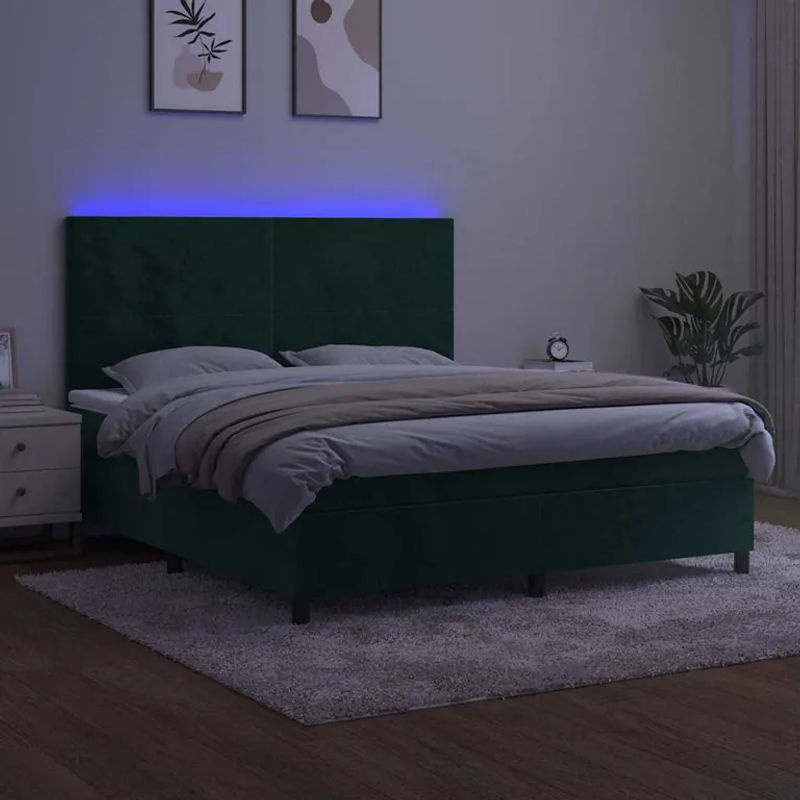 Vidaxl Kontinentalbett mit Matratze und LED in Grün aus Samt, B/T: 160 x 200 cm - Bild 3