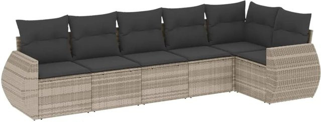 vidaXL 6-teilige Garten-Sofagarnitur in L-Form aus Poly-Rattan mit Kissen, Hellgrau/Anthrazit - Bild 1