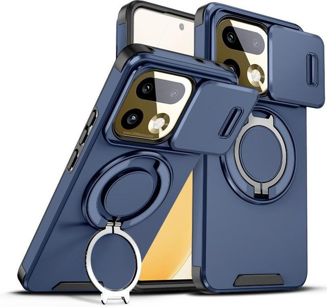 Stoßfeste Hybrid-Magnetische Ständer-Handyhülle für Realme 16 Pro+ mit Schieb-Objektiv-Kamera-Schutz in Schwarz - Bild 1