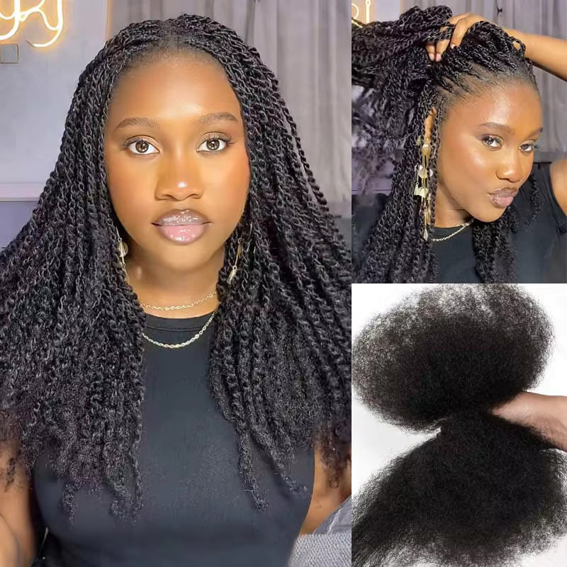Virgin Natural Brown Remy Echthaarverlängerungen, 50 g, Afro Kinky Bulk - Bild 2