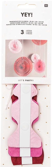 Rico Design Wabenpapier Blumen in Rosa und Rot, 3 Stück für deine Party-Dekoration - Bild 1