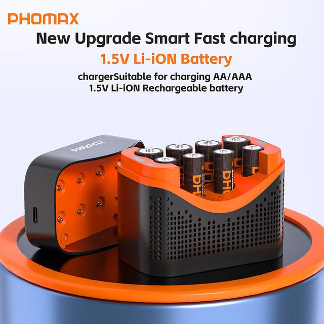PHOMAX 8-Slot Smart Schnell-Ladegerät mit 1,5V AA und AAA Lithium-Akku Wiederaufladbare Batterien (4200mWh/1100mWh) für Fernbedienungen und Spielzeug - Bild 1