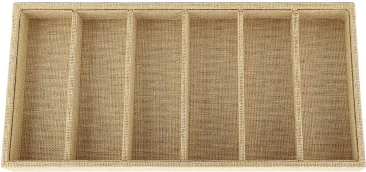 TOMTOP JMS Sonnenbrillen Organizer und Schmucktablett aus Leinen und Holz, 6 Fächer, Gelb/Beige, B/T/H: 18,5 x 18,5 x 3,2 cm - Bild 1