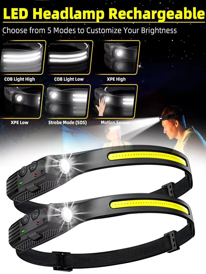 Heinast COB-LED-Stirnlampe mit Bewegungssensor und wiederaufladbarem Akku in Schwarz - Bild 5