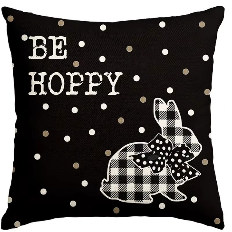 VIKAMA Kissenbezug mit Blumen-Häschen-Muster in Schwarz-Weiß, quadratisches Dekokissen für Sofa und Schlafzimmer, Breite: 40 cm, Höhe: 40 cm - Bild 2