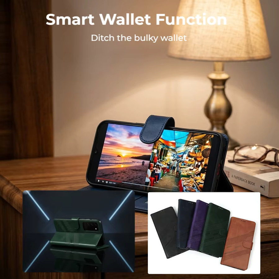 Leder-Flip-Hülle für Samsung Galaxy S26 S25 S24 S23 Ultra S22 Plus FE A36 A37 A56 A26 A15 A16 Kartenetui mit Prägung in Grün - Bild 3