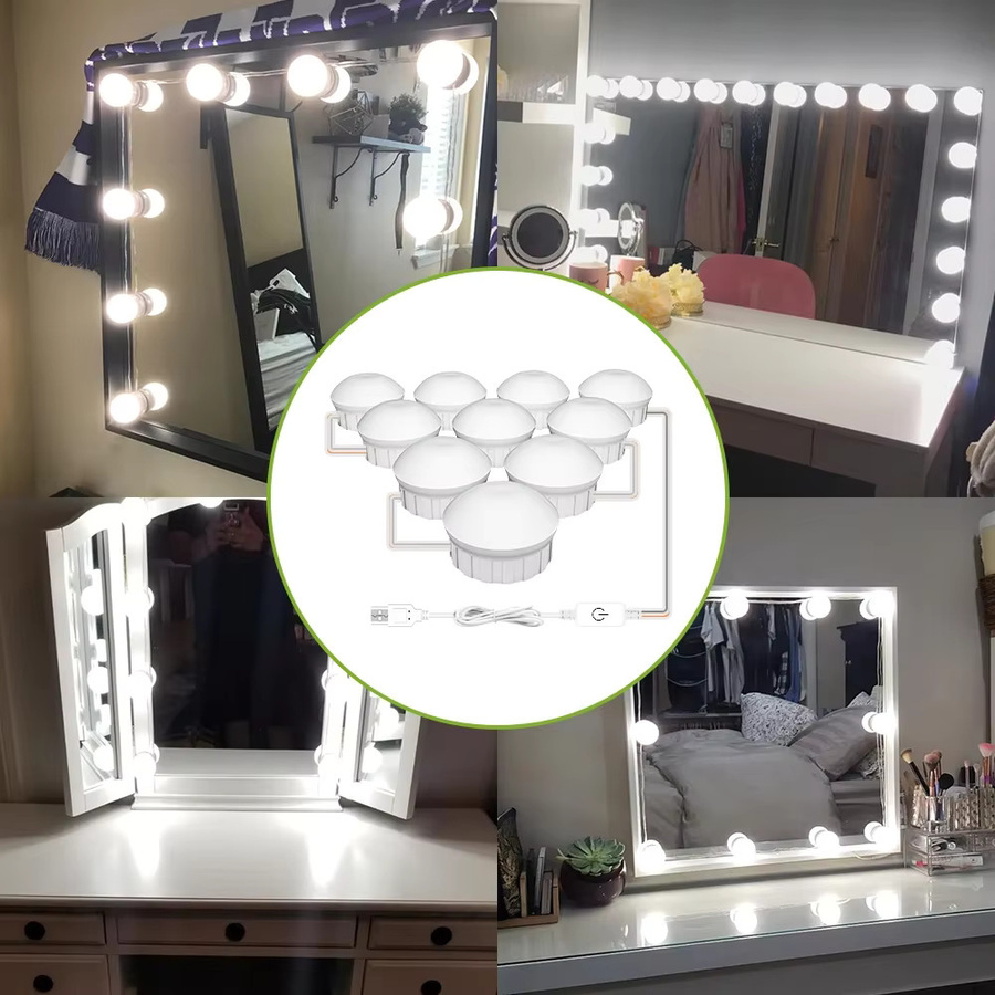 Dimmbare LED-Schminkspiegelleuchte mit USB-Anschluss und Touch-Bedienung für Schminktisch und Badezimmer, Weiß oder Rosa - Bild 3