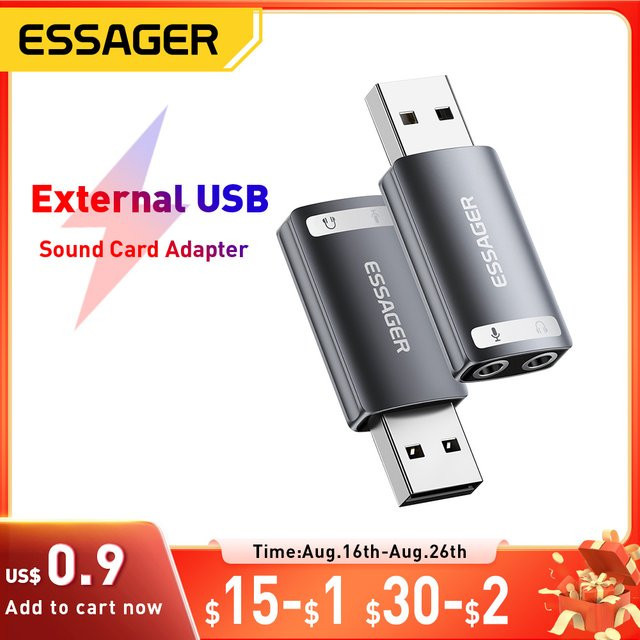 Essager Externe USB-Soundkarte mit 3,5 mm Klinkenanschluss für Mikrofon und Kopfhörer als Stereo-Audio-Adapter für deinen Laptop - Bild 1