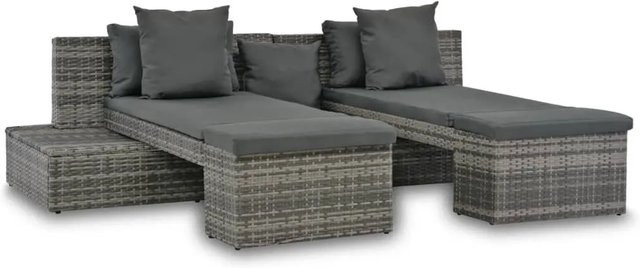 vidaXL 4-teilige Garten-Sofagarnitur in L-Form mit Ottoman und Kissen, Grau, Poly Rattan - Bild 1