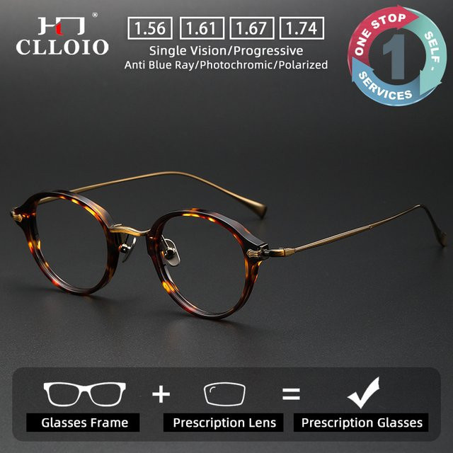 CLLOIO Korrektionsbrille Retro, Vollrand, Rund, Acetat, Titan, Blaulichtfilter - Bild 1