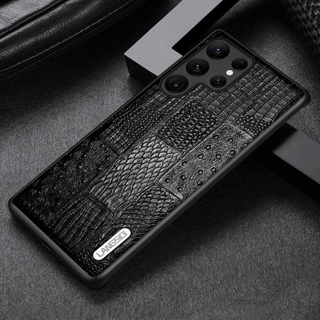 Retro Handyhülle aus 100% echtem Leder für Samsung Galaxy S25 Ultra in Schwarz - Bild 1
