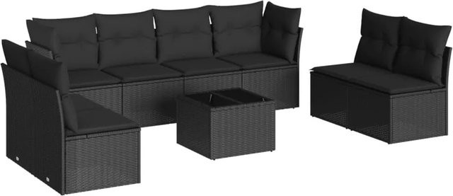 vidaXL 9-tlg Garten-Sofagarnitur aus Poly-Rattan in Schwarz mit Tisch, Ecksofas und Mittelsofas inklusive Kissen und Stauraum - Bild 1