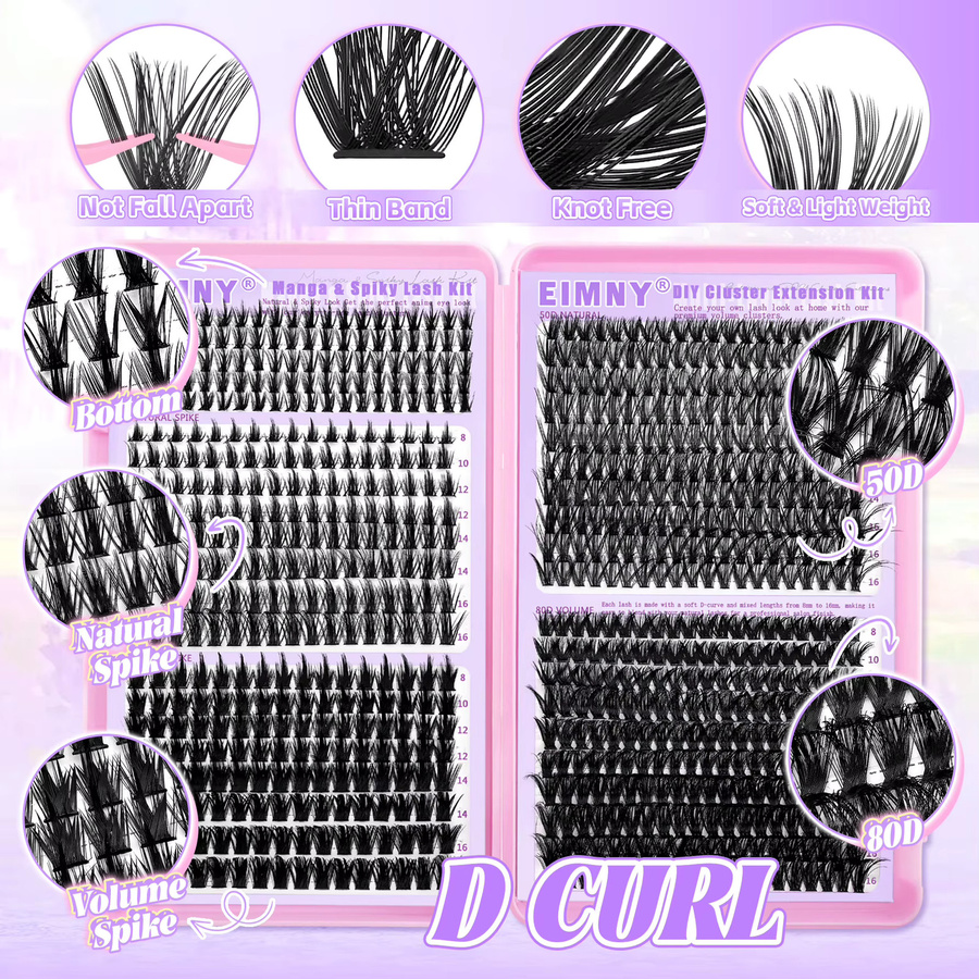 EIMNY Wimpern-Set Manga Spike Cluster, 41 Reihen, D-Curl, Natürlich - Bild 5